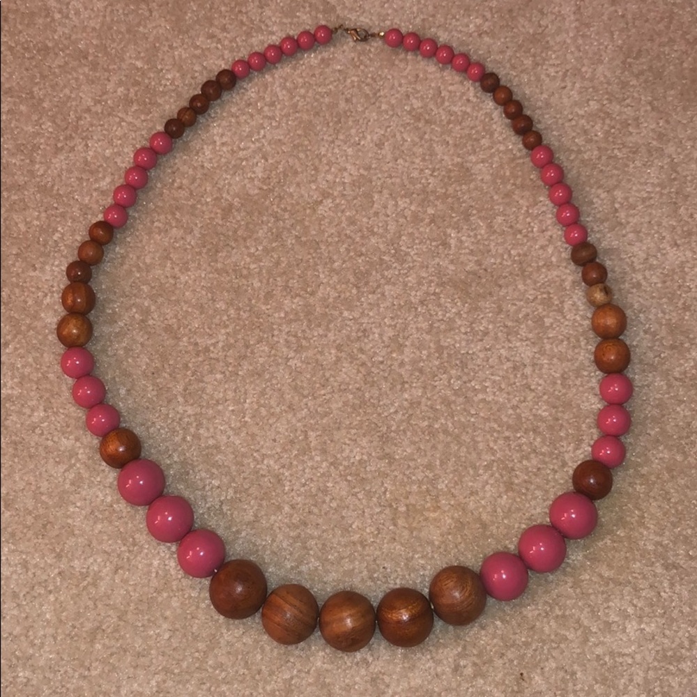 Wood and plastic beaded necklace
